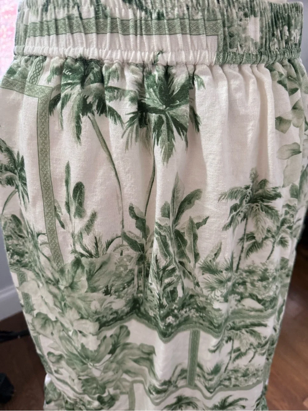 Rachel Zoe Linen Blend Cream and Green Tropical Print Skirt Size Medium - Picture 5 of 6